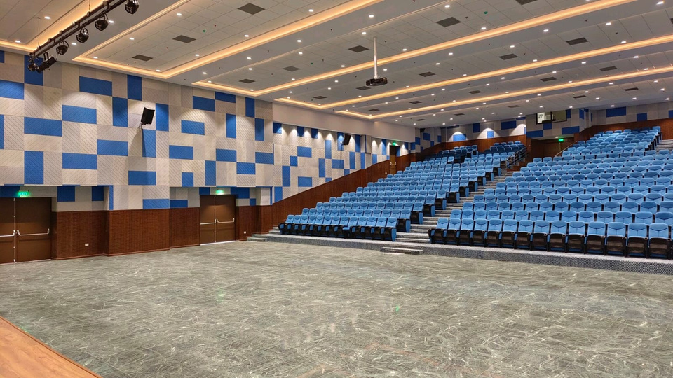 School auditorium with stage audio and video system